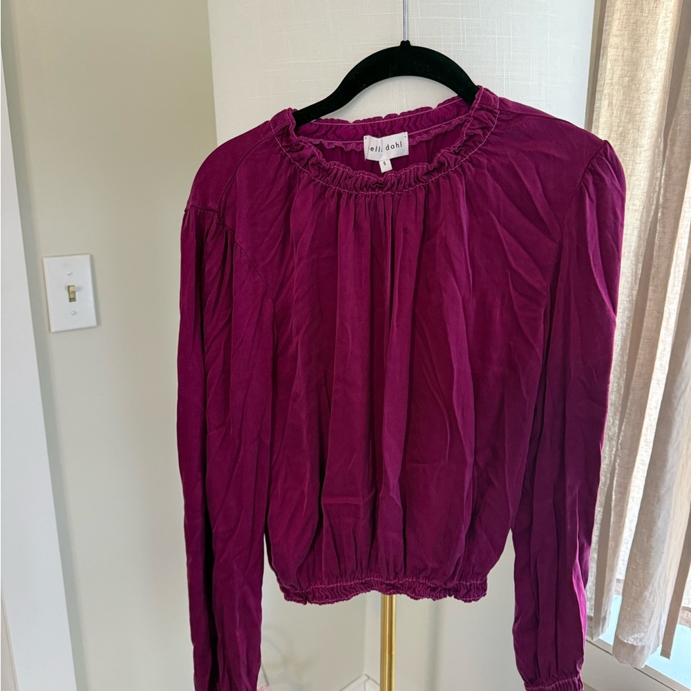 Bella Dahl Long-Sleeve Ruched Neck Top - Magenta
